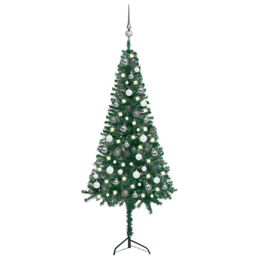 vidaXL Corner Artificial Christmas Tree LEDs&Ball Set Green 150 cm PVC