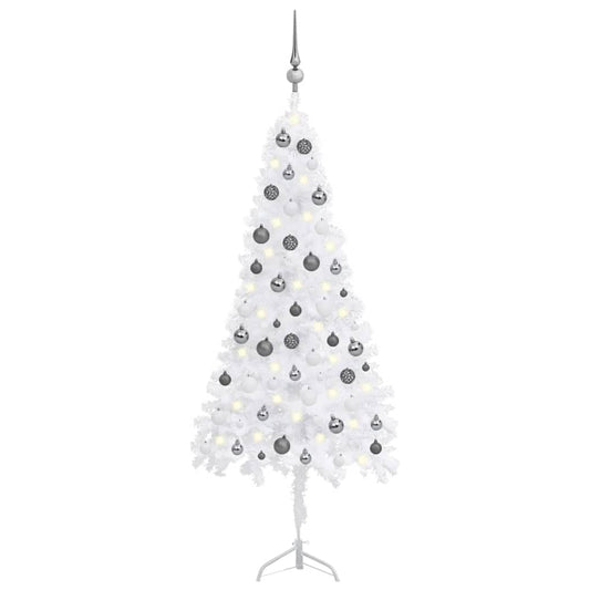 vidaXL Corner Artificial Christmas Tree LEDs&Ball Set White 150 cm PVC