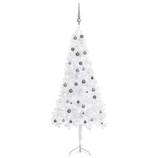 vidaXL Corner Artificial Christmas Tree LEDs&Ball Set White 210 cm PVC