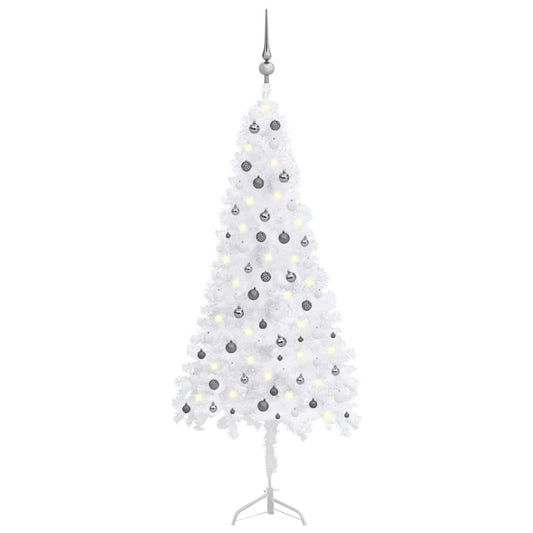 vidaXL Corner Artificial Christmas Tree LEDs&Ball Set White 240 cm PVC