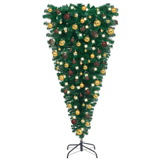 vidaXL Upside-down Artificial Pre-lit Christmas Tree with Ball Set 180 cm
