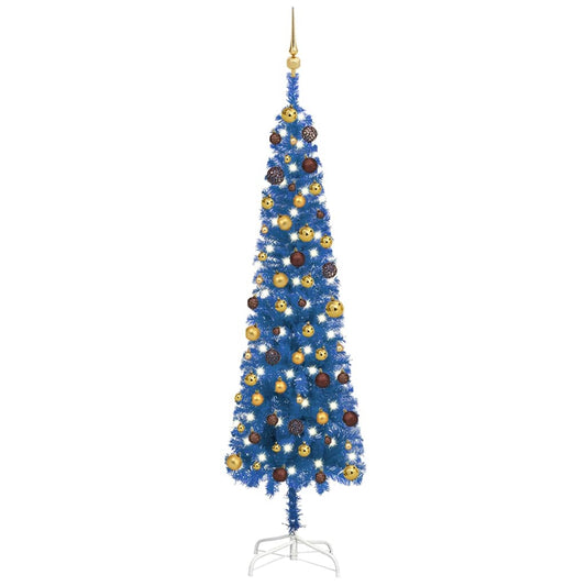 vidaXL Slim Pre-lit Christmas Tree with Ball Set Blue 210 cm