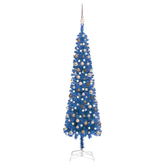 vidaXL Slim Pre-lit Christmas Tree with Ball Set Blue 210 cm