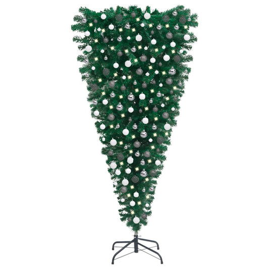 vidaXL Upside-down Artificial Pre-lit Christmas Tree with Ball Set 210 cm