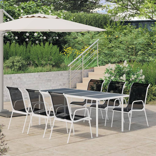 vidaXL 7 Piece Outdoor Dining Set Steel Black