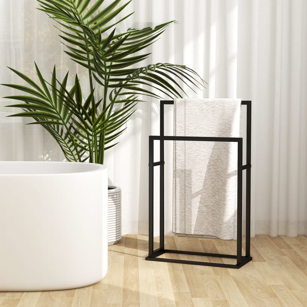 vidaXL Freestanding Towel Rack Black 48x24x78.5 cm Iron