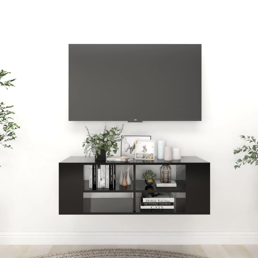 vidaXL Wall-Mounted TV Cabinet Black 102x35x35 cm Engineered Wood