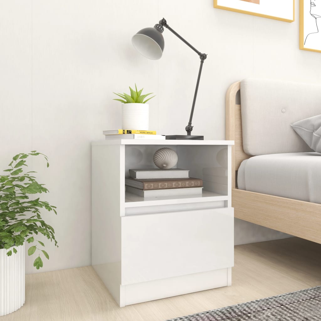 vidaXL Bed Cabinets 2 pcs High Gloss White 40x40x50 cm Engineered Wood