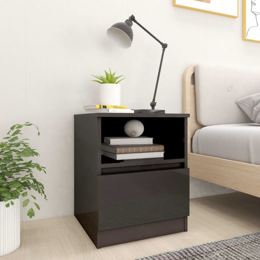 vidaXL Bed Cabinets 2 pcs High Gloss Grey 40x40x50 cm Engineered Wood