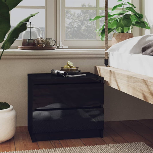 vidaXL Bed Cabinet High Gloss Black 50x39x43.5 cm Engineered Wood
