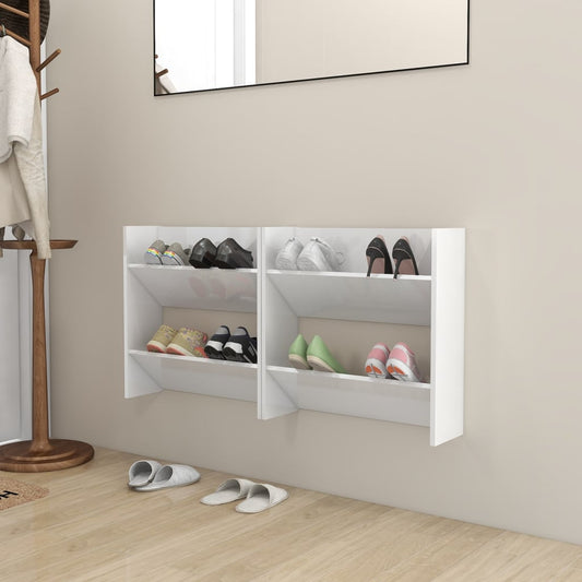 vidaXL Wall Shoe Cabinets 2 pcs High Gloss White 60x18x60 cm Engineered Wood