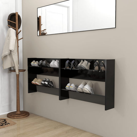 vidaXL Wall Shoe Cabinets 2 pcs Black 80x18x60 cm Engineered Wood