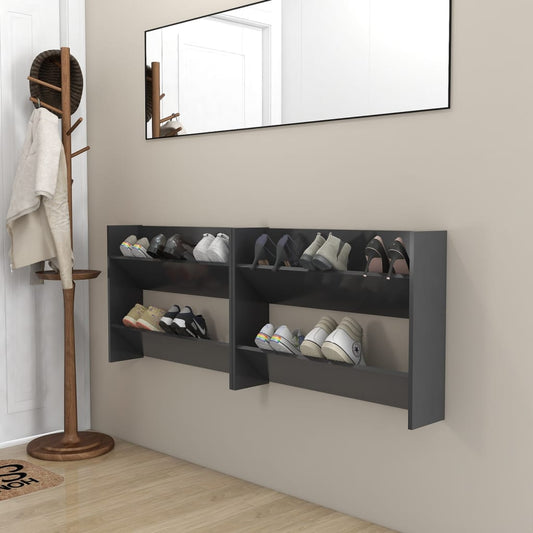 vidaXL Wall Shoe Cabinets 2 pcs Grey 80x18x60 cm Engineered Wood