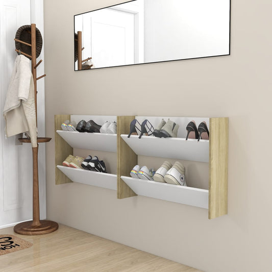 vidaXL Wall Shoe Cabinets 2 pcs White&Sonoma Oak 80x18x60 cm Engineered Wood