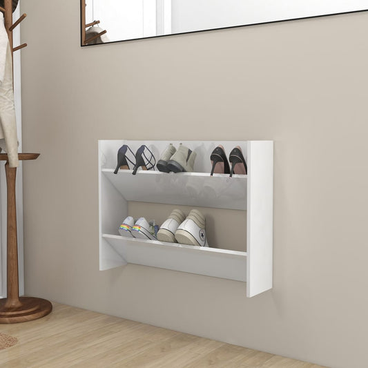 vidaXL Wall Shoe Cabinet High Gloss White 80x18x60 cm Engineered Wood