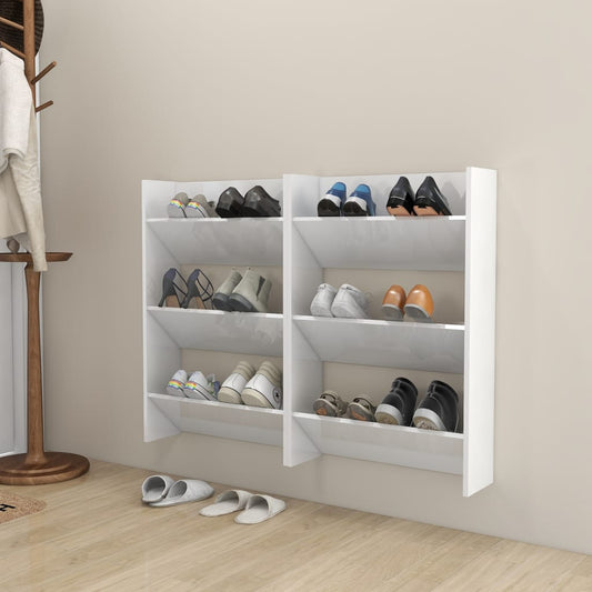 vidaXL Wall Shoe Cabinets 2 pcs  High Gloss White 60x18x90cm Engineered Wood