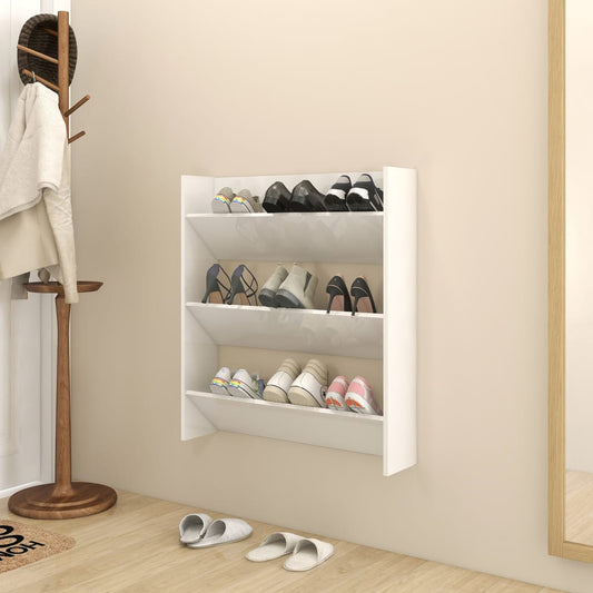 vidaXL Wall Shoe Cabinet High Gloss White 80x18x90 cm Engineered Wood