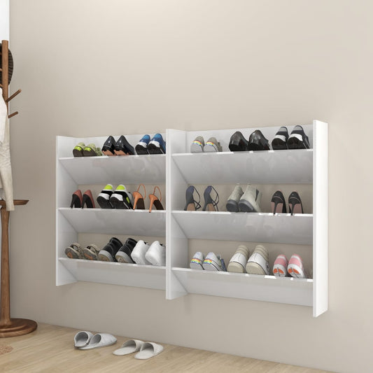 vidaXL Wall Shoe Cabinets 2 pcs  High Gloss White 80x18x90cm Engineered Wood