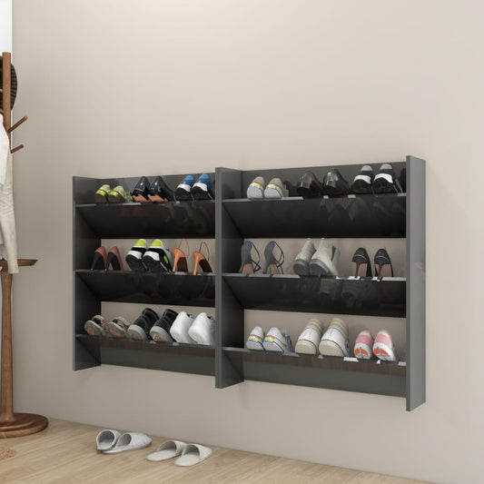 vidaXL Wall Shoe Cabinets 2 pcs  High Gloss Grey 80x18x90 cm Engineered Wood