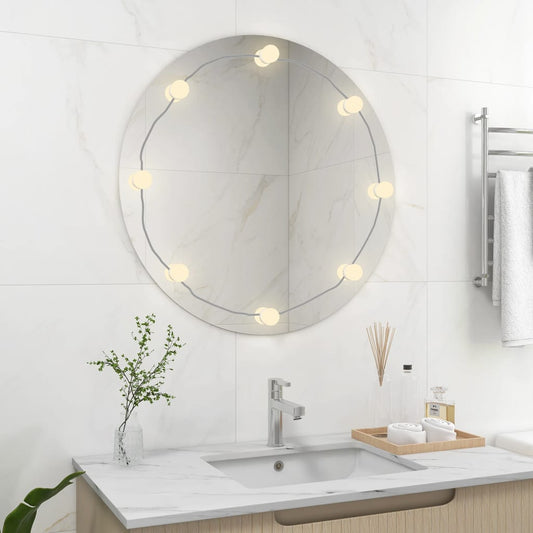 vidaXL Wall Frameless Mirror with LED Lights Round Glass