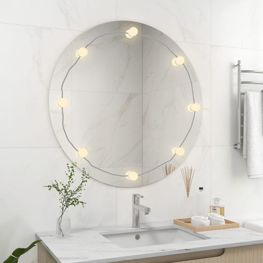 vidaXL Wall Frameless Mirror with LED Lights Round Glass
