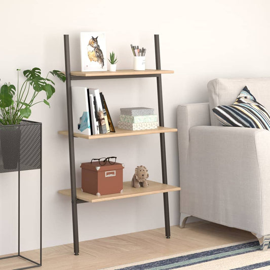 vidaXL 3-Tier Leaning Shelf Light Brown and Black 64x34x116 cm