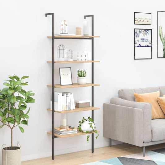 vidaXL 5-Tier Leaning Shelf Light Brown and Black 64x35x185 cm