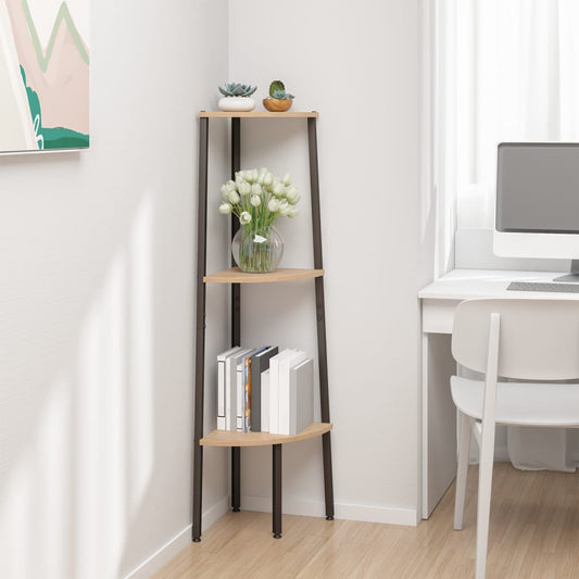 vidaXL 3-Tier Corner Shelf Light Brown and Black 45.5x31.5x120 cm
