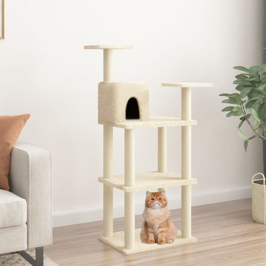 vidaXL Cat Tree with Sisal Scratching Posts Cream 119 cm