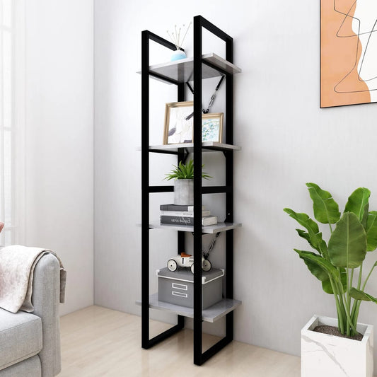 vidaXL 4-Tier Book Cabinet Concrete Grey 40x30x140 cm Engineered Wood