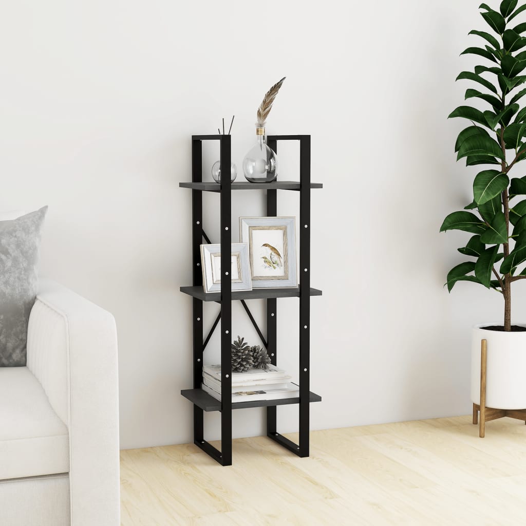 vidaXL 3-Tier Book Cabinet Grey 40x30x105 cm Solid Pinewood