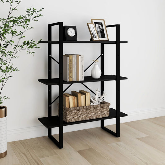 vidaXL 3-Tier Book Cabinet Black 80x30x105 cm Solid Pine Wood