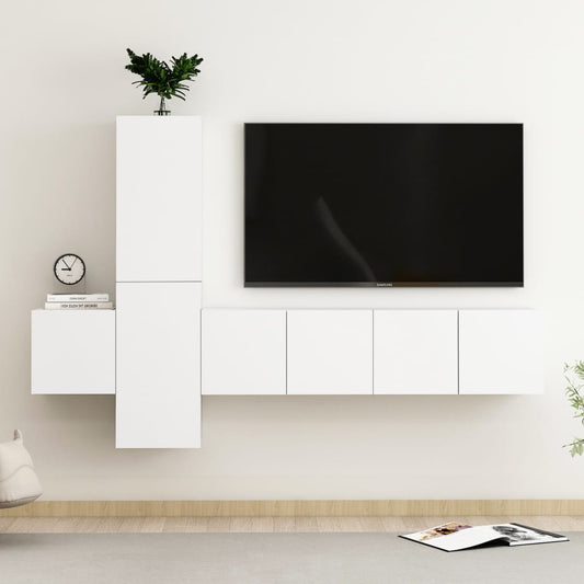 vidaXL 5 Piece TV Cabinet Set White Engineered Wood