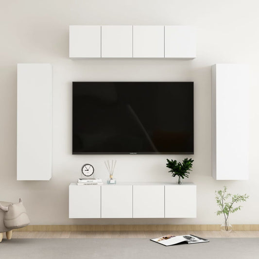 vidaXL 6 Piece TV Cabinet Set White Engineered Wood