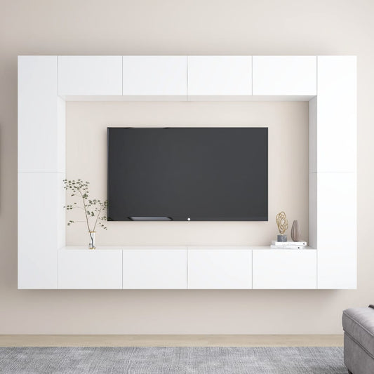 vidaXL 8 Piece TV Cabinet Set White Engineered Wood