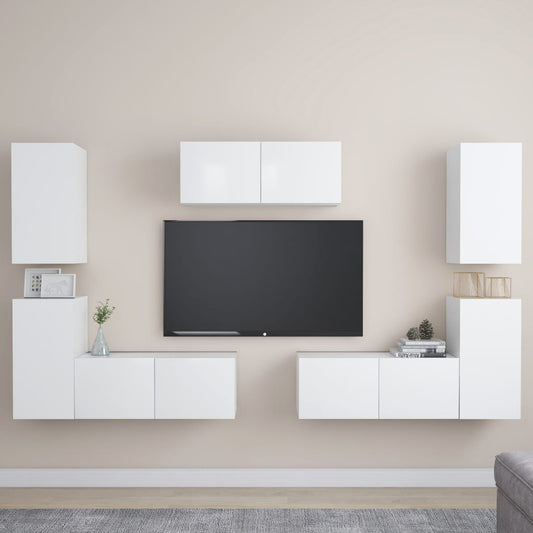 vidaXL 7 Piece TV Cabinet Set White Engineered Wood