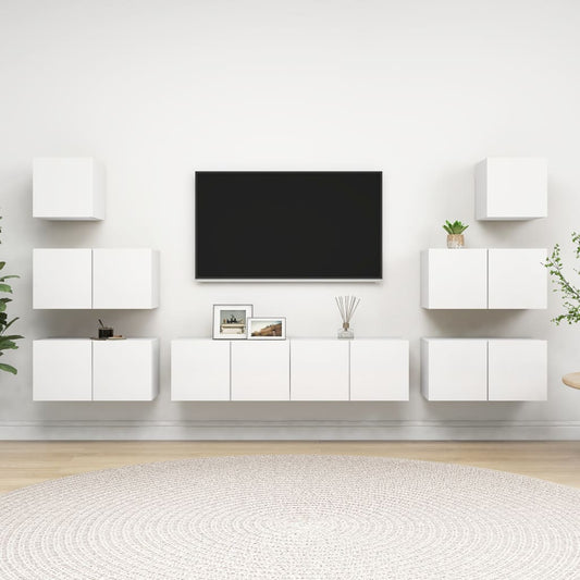vidaXL 8 Piece TV Cabinet Set White Engineered Wood