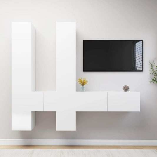 vidaXL 6 Piece TV Cabinet Set White Engineered Wood