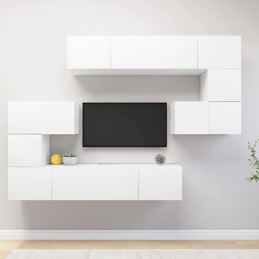vidaXL 8 Piece TV Cabinet Set White Engineered Wood