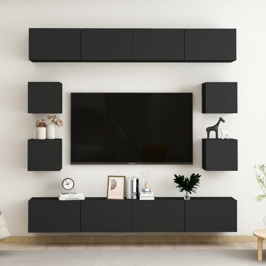 vidaXL 8 Piece TV Cabinet Set Black Engineered Wood