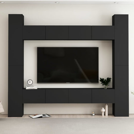 vidaXL 8 Piece TV Cabinet Set Black Engineered Wood