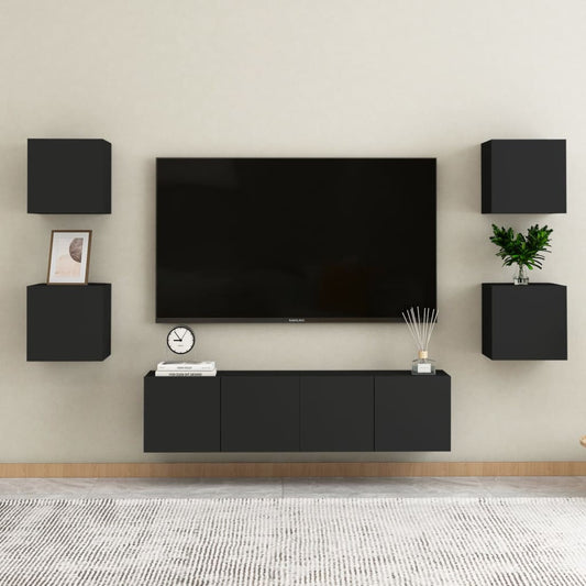 vidaXL 6 Piece TV Cabinet Set Black Engineered Wood