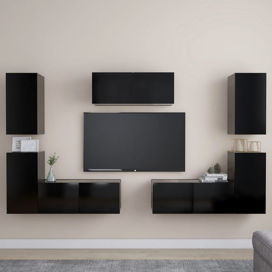 vidaXL 7 Piece TV Cabinet Set Black Engineered Wood