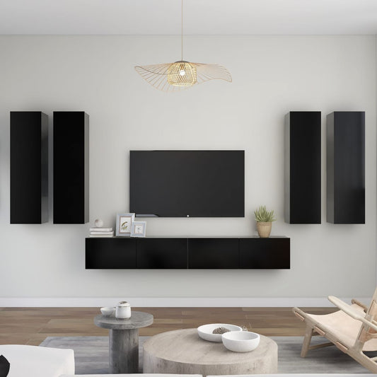 vidaXL 6 Piece TV Cabinet Set Black Engineered Wood