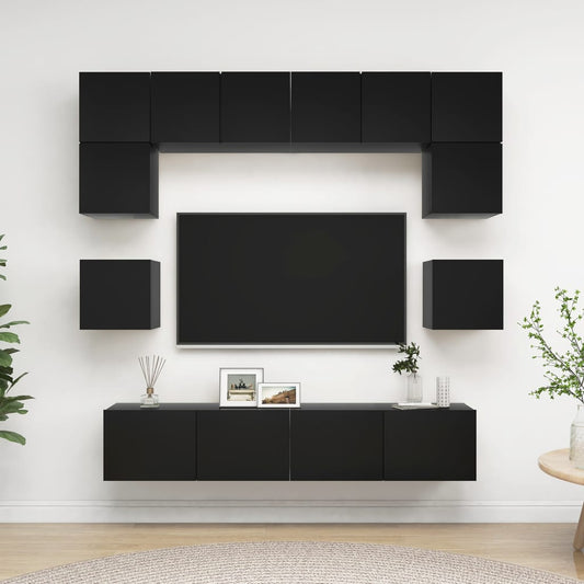 vidaXL 8 Piece TV Cabinet Set Black Engineered Wood