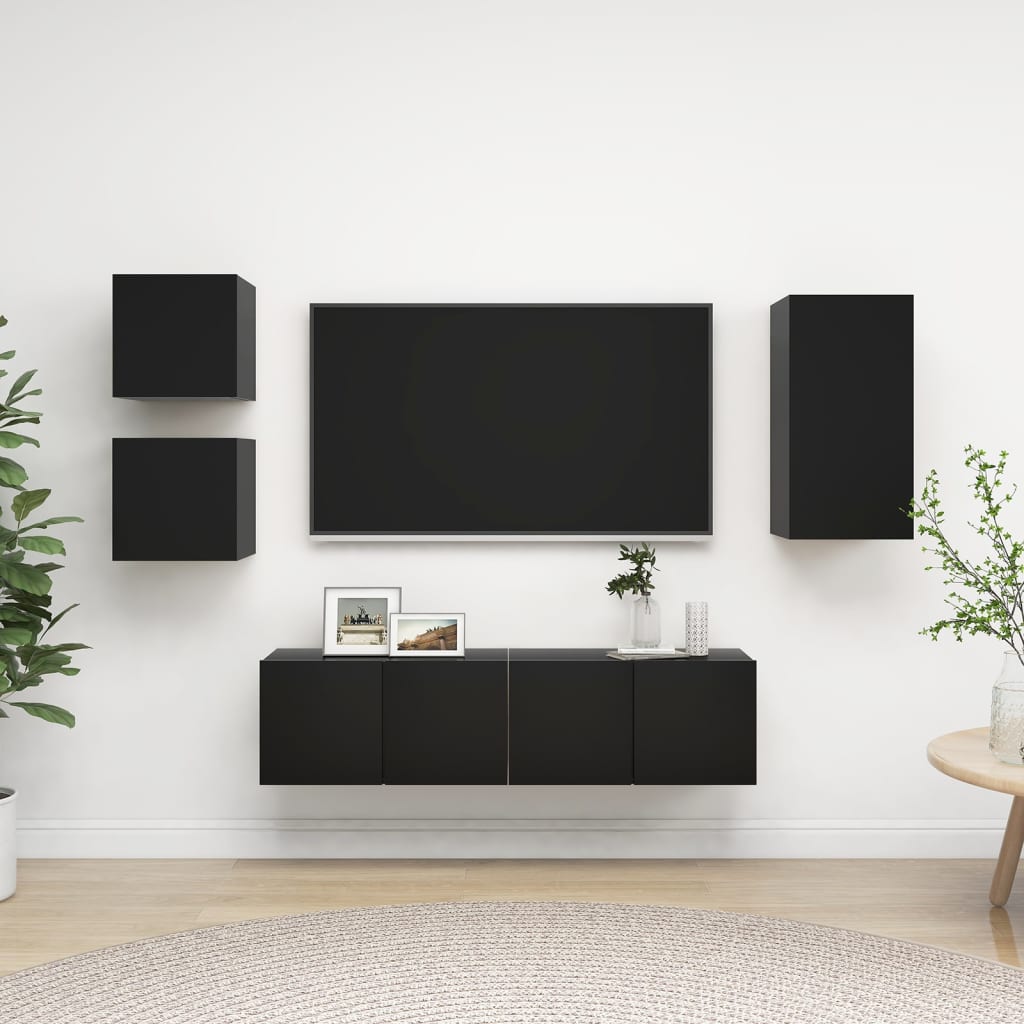 vidaXL 5 Piece TV Cabinet Set Black Engineered Wood