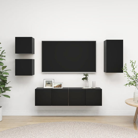 vidaXL 5 Piece TV Cabinet Set Black Engineered Wood