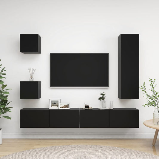 vidaXL 5 Piece TV Cabinet Set Black Engineered Wood
