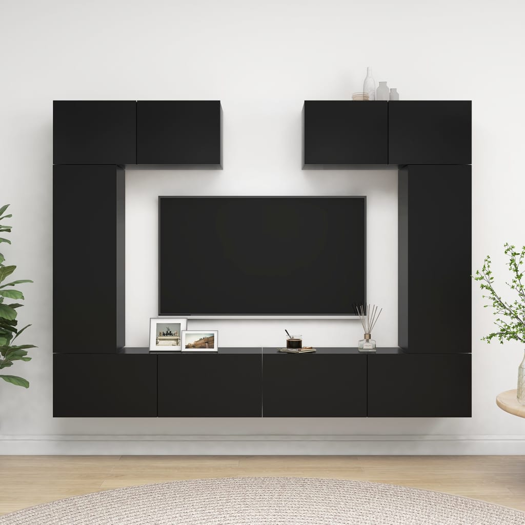 vidaXL 6 Piece TV Cabinet Set Black Engineered Wood