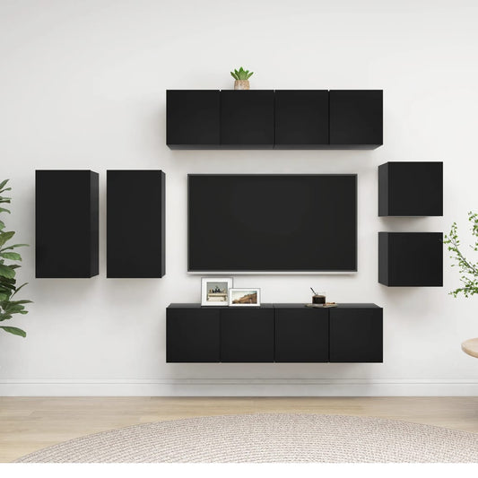 vidaXL 8 Piece TV Cabinet Set Black Engineered Wood